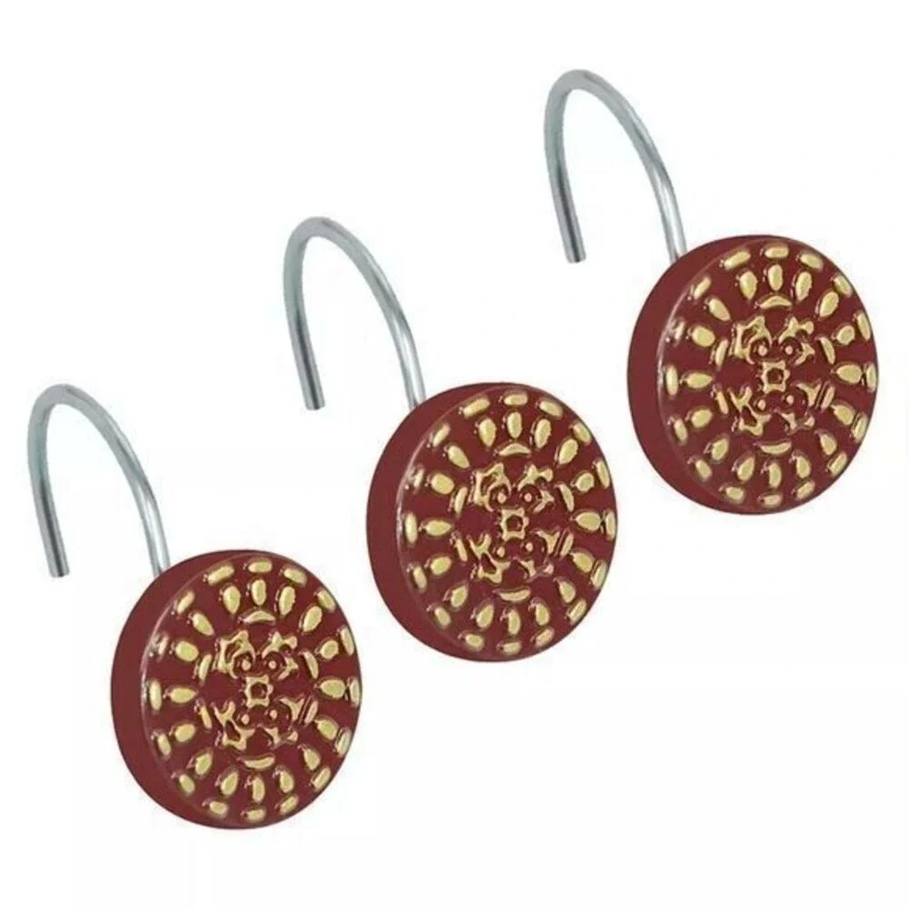 Popular Bath Cascade Burgundy Shower Curtain & Cascade Burgundy Shower Hooks Set